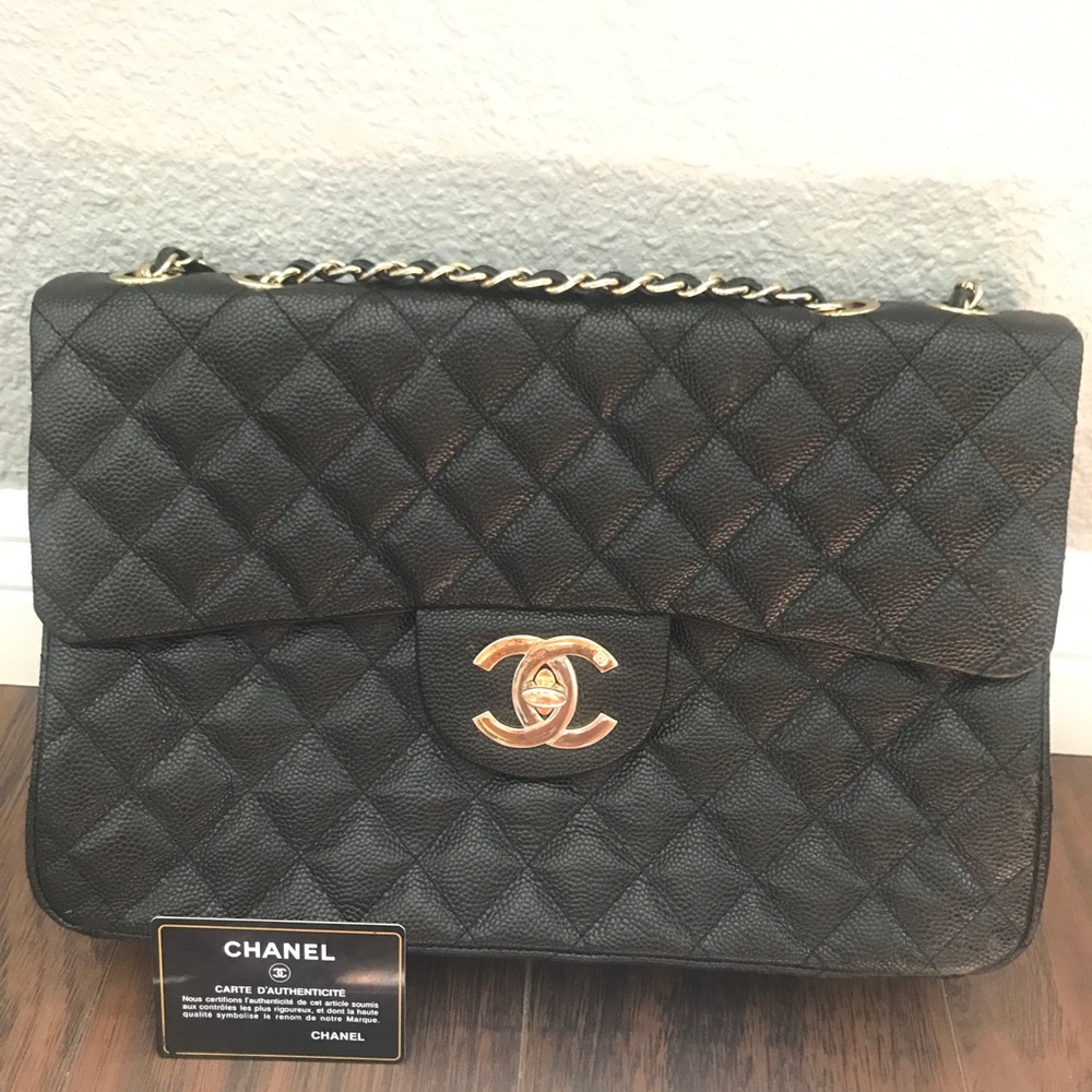 Chanel Caviar Jumbo Large Classic Flap Bag Black - Picture 1 of 7